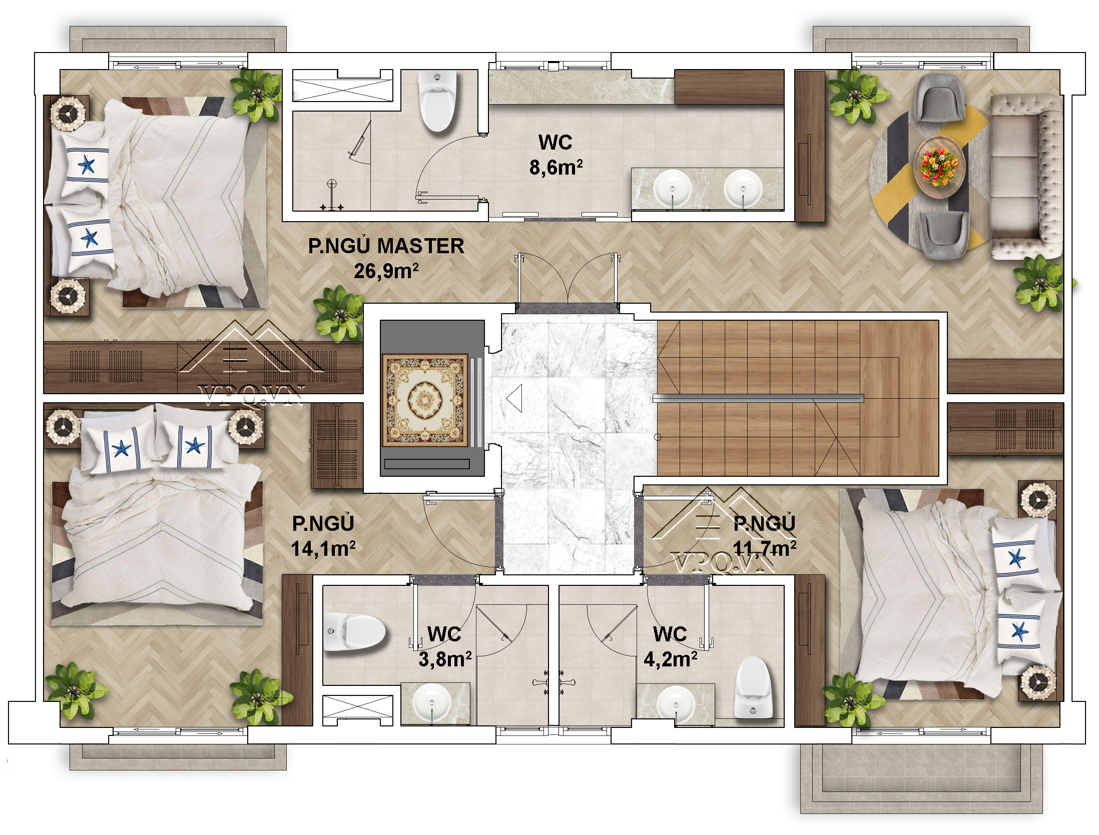 Thiết kế Shophouse The Center Ph&uacute; Quốc 12x8 - Tầng 3